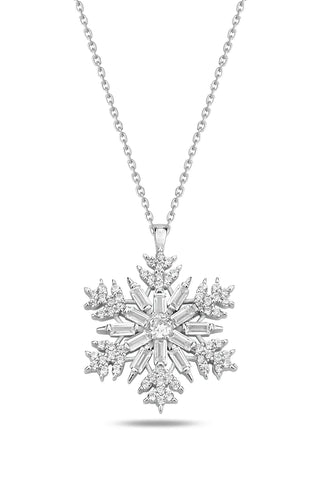 0.90 TCW Round & Baguette Cut Snowflake Moissanite Diamond Necklace