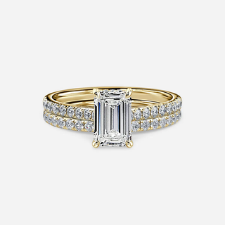 1.0 CT Emerald Cut Moissanite Hidden Halo & Pave Bridal Ring Set