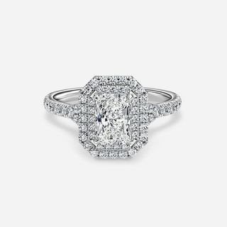 1.50 CT Radiant  Moissanite Halo & Pave Engagement Ring