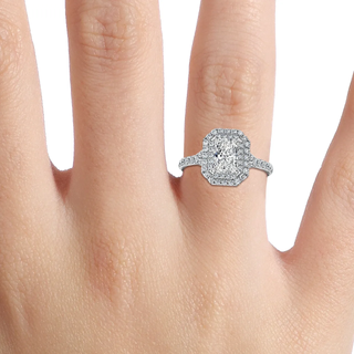 1.50 CT Radiant  Moissanite Halo & Pave Engagement Ring