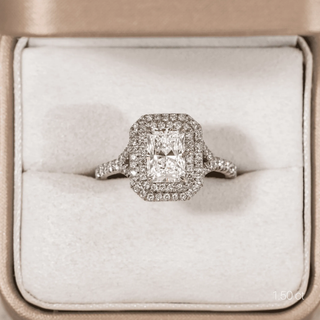 1.50 CT Radiant  Moissanite Halo & Pave Engagement Ring