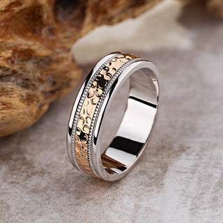 Textured Surface Two Tone Men's Wedding Band