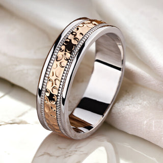 Textured Surface Two Tone Men's Wedding Band