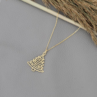 Solid Gold Pine Tree Plain Pendant Necklace