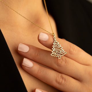 Solid Gold Pine Tree Plain Pendant Necklace