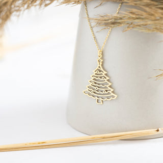 Solid Gold Pine Tree Plain Pendant Necklace