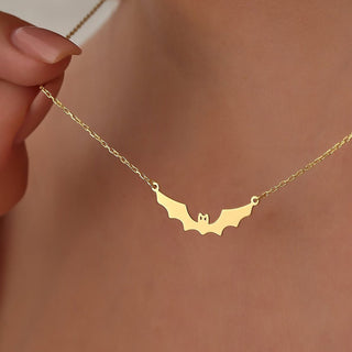 Solid Plain Gold Halloween Dainty Bat Pendant Necklace