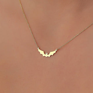 Solid Plain Gold Halloween Dainty Bat Pendant Necklace