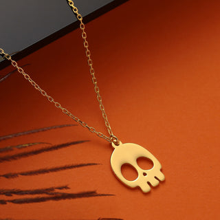 Solid Plain Gold Halloween Skull Ghost Pendant Necklace