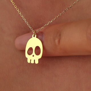 Solid Plain Gold Halloween Skull Ghost Pendant Necklace