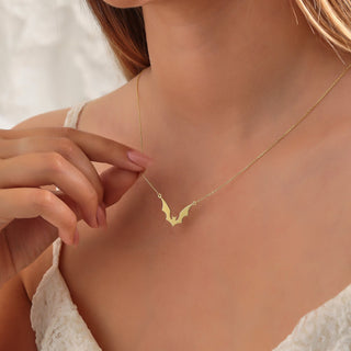 Solid Plain Gold Halloween Dainty Bat Pendant Necklace