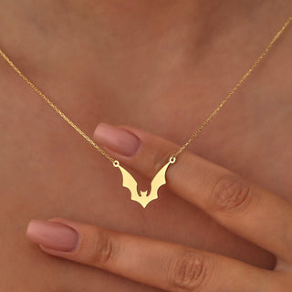 Solid Plain Gold Halloween Dainty Bat Pendant Necklace