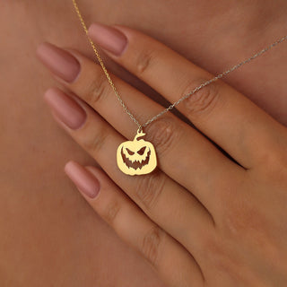 Solid Plain Gold Halloween Cute Pumpkin Pendant Necklace