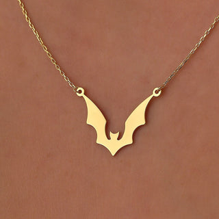 Solid Plain Gold Halloween Dainty Bat Pendant Necklace