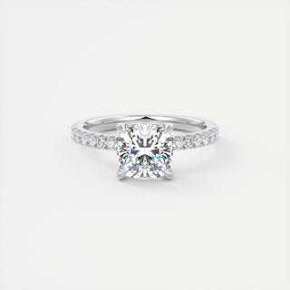 2CT Cushion Moissanite Solitaire Pave Setting Engagement Ring