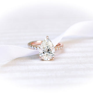 2.25CT Pear Moissanite Hidden Halo Pave Setting Engagement Ring