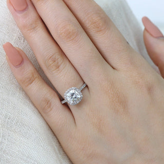 1.65CT Cushion Cut Moissanite Halo Engagement Ring