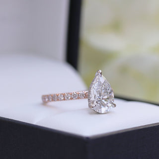 2.25CT Pear Moissanite Hidden Halo Pave Setting Engagement Ring