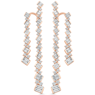 4.63 TCW Round & Baguette Moissanite Diamond Long Drop Earrings