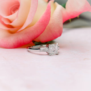 1.75CT Asscher Cut Moissanite 3 Stones Engagement Ring