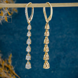 1.0 TCW Round Moissanite Diamond Long Drop Earrings