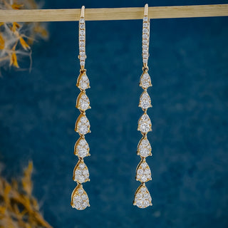 1.0 TCW Round Moissanite Diamond Long Drop Earrings