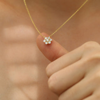 0.21 TCW Round Moissanite Flower Pendant Necklace