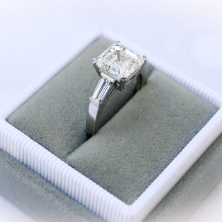 1.75CT Asscher Cut Moissanite 3 Stones Engagement Ring