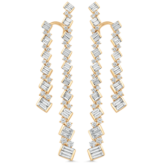 4.63 TCW Round & Baguette Moissanite Diamond Long Drop Earrings